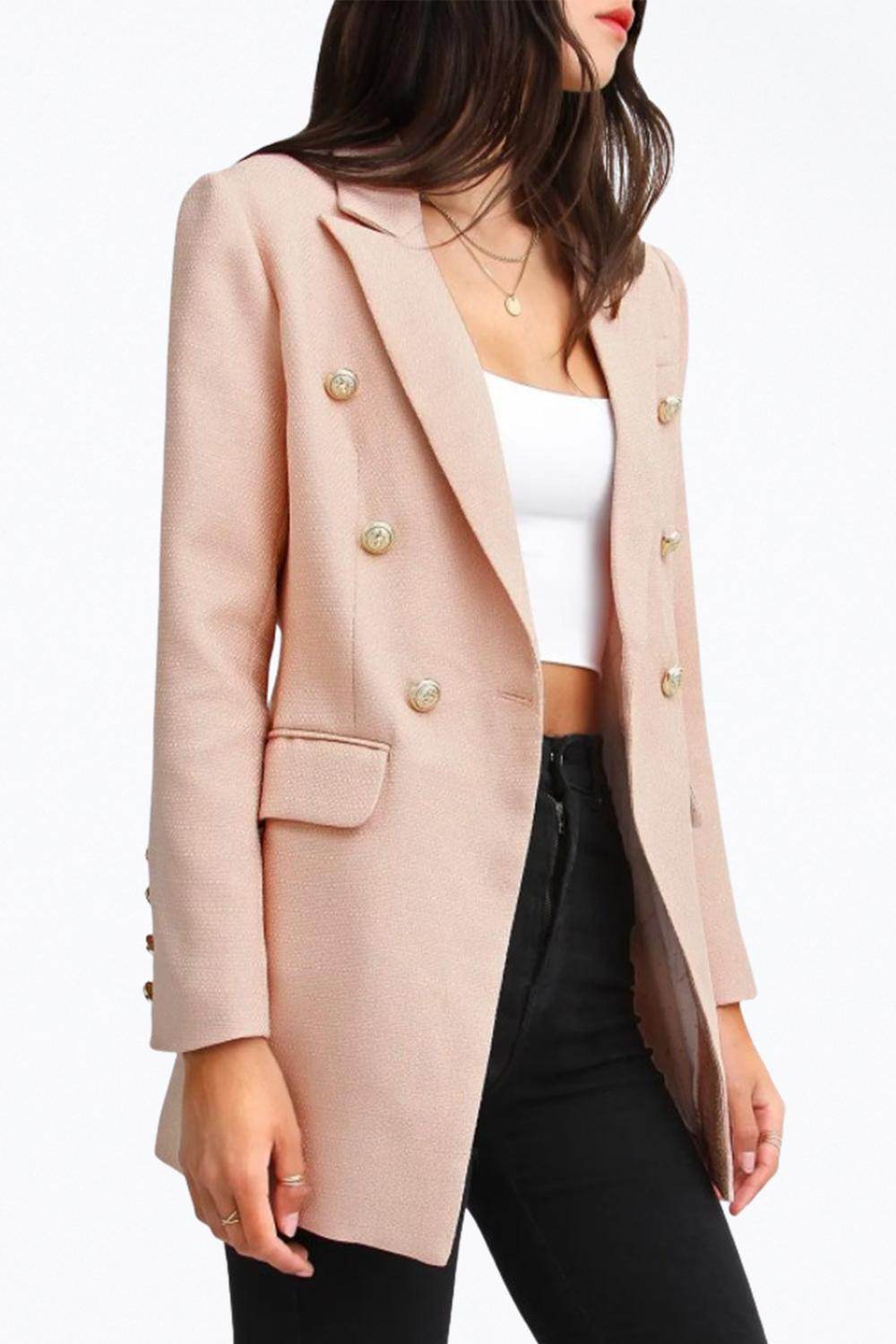 belle & bloom - DOUBLE-BREASTED TEXTURED WOVEN BLAZER - Rack Hunt -