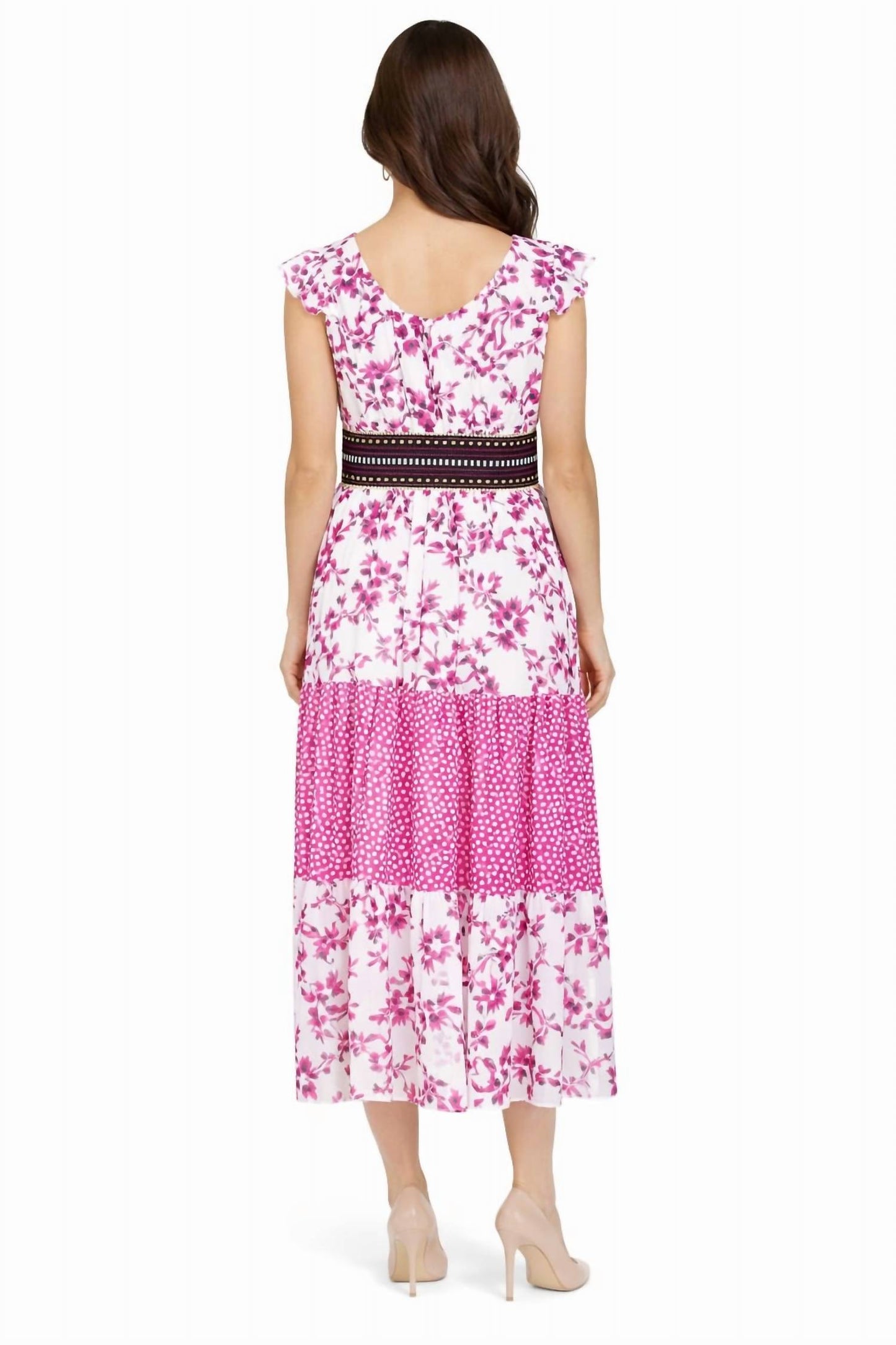 V Neck Chiffon Printed Midi Dress