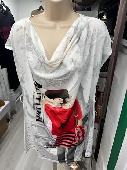 Women's Belted Cowl Neck Tunic Top