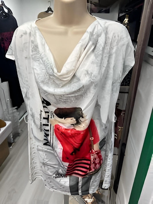 Women's Belted Cowl Neck Tunic Top
