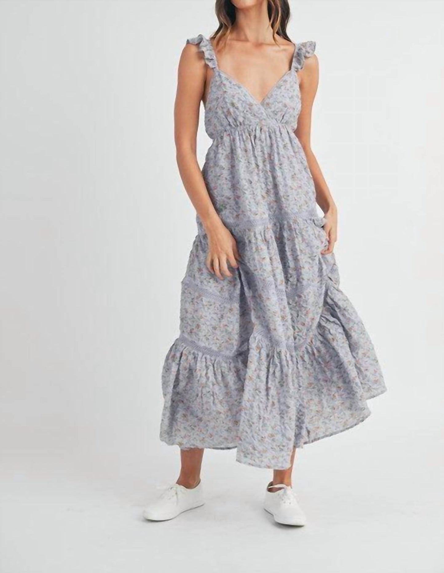 Camellia - Floral Print Lace Trimmed Tiered Maxi Dress - Rack Hunt -