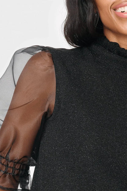 Gibsonlook - Feminine Ruffle Top with Organza Puff Elbow Sleeve - Rack Hunt