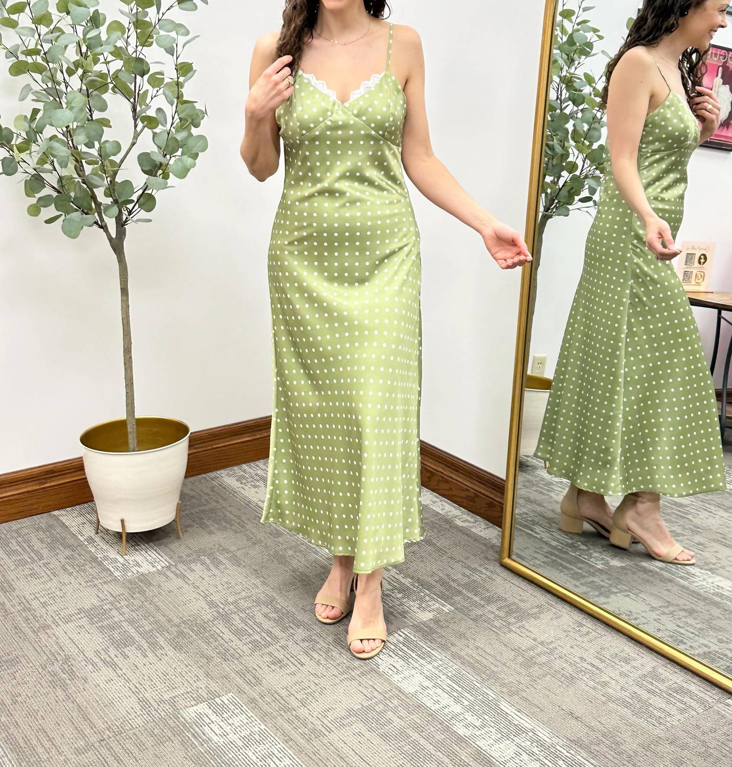 Polka Dot Satin Slip Dress