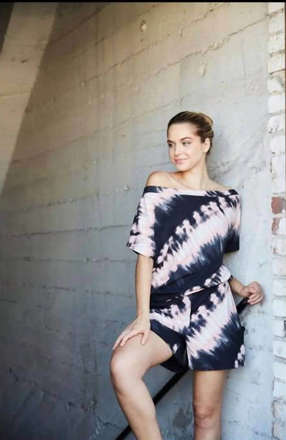 Ellis - Off The Shoulder Tie Dye Pocket Romper - Rack Hunt