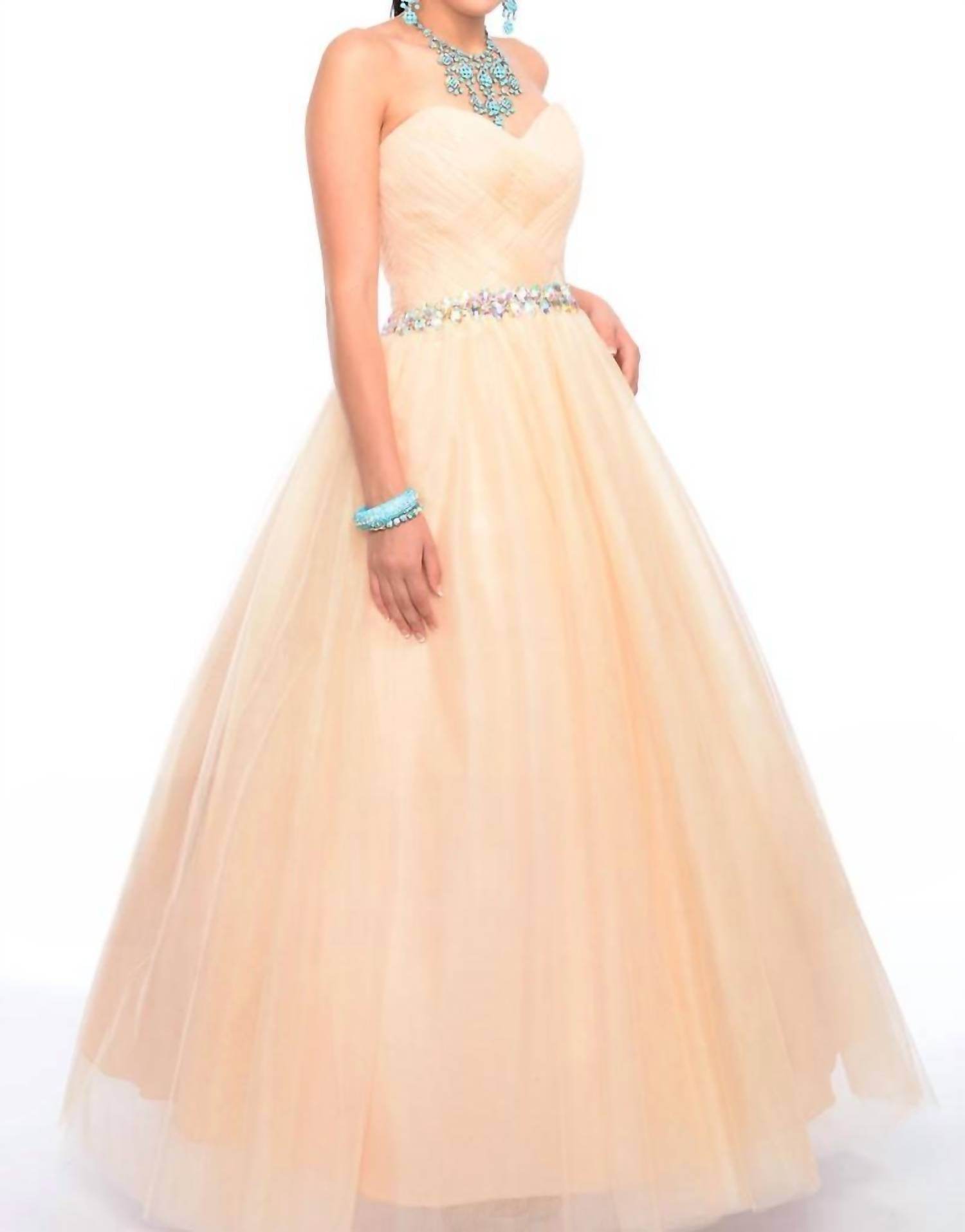 Precious Formals - Shimmery Waistline Beadwork Strapless Ballgown - Rack Hunt