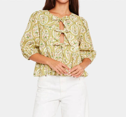 Ros Floral Bow Front Peplum Top