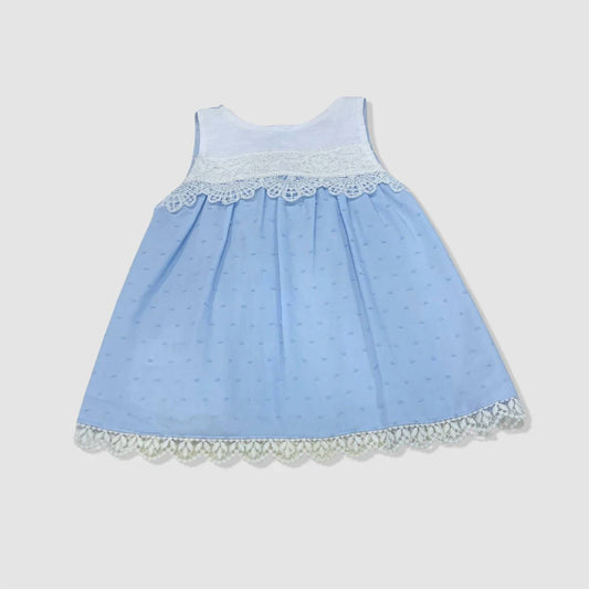 Kid's Two Piece Dot & Lace Dress W Bonnet