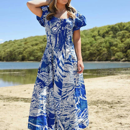 Printmaking Scoop Neck Cotton Midi Dress