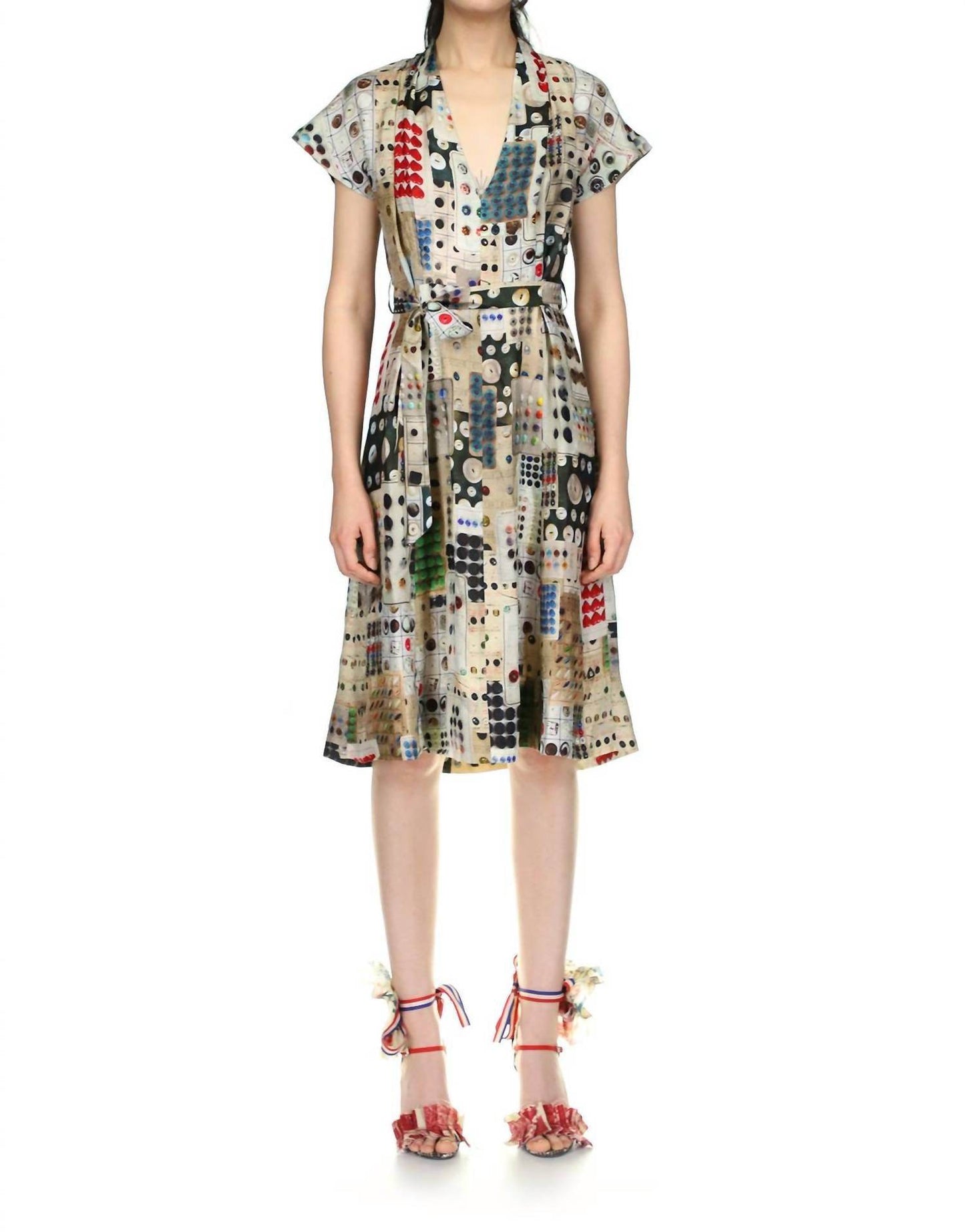 Libertine - Button Card Shoppe Tuck Pleat V Neck Dress - Rack Hunt -