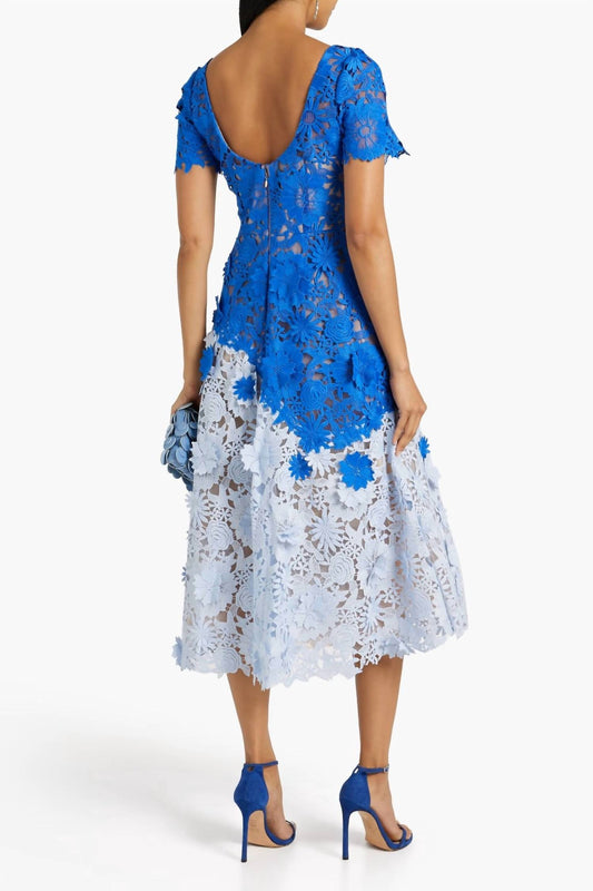 Two-tone guipure lace midi dress