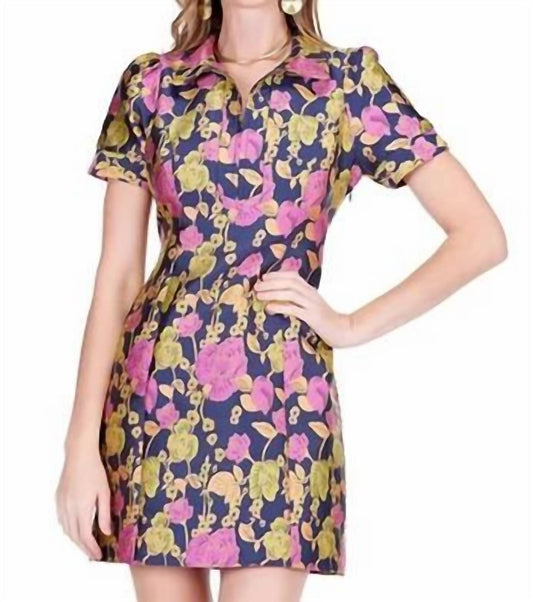 Vibrant Vines Front Zip Fitted Dress