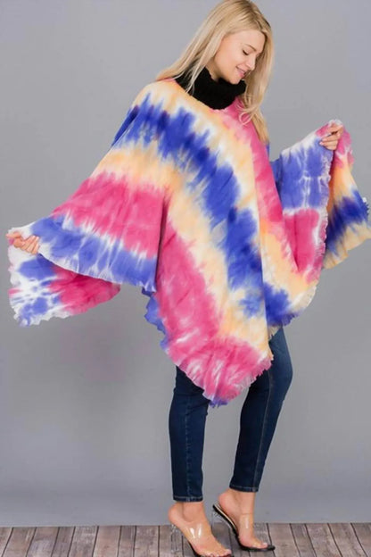 Funteze - Tie Dye Fringe Poncho - Rack Hunt
