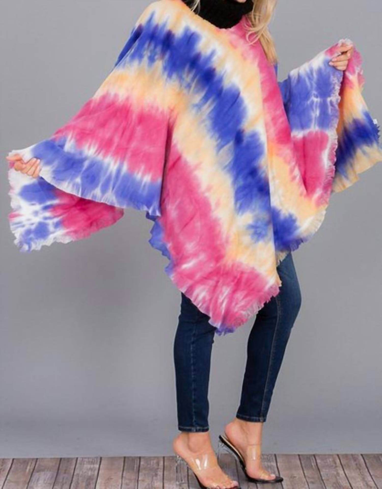 Funteze - Tie Dye Fringe Poncho - Rack Hunt -