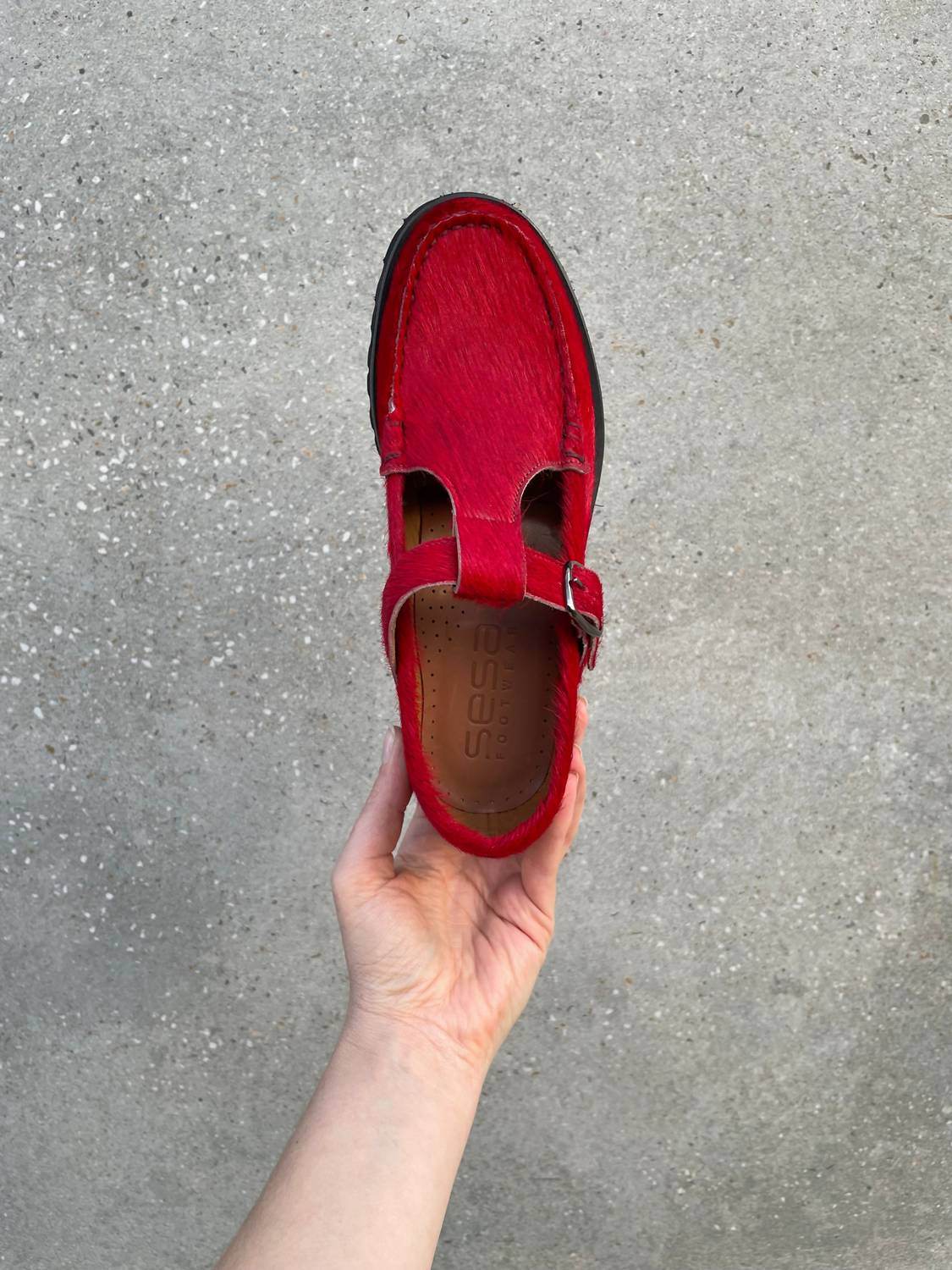 Sesa Footwear - Women's Providence Hairy Calfskin T-strap Loafer - Rack Hunt -