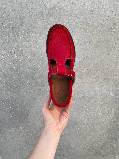 Sesa Footwear - Women's Providence Hairy Calfskin T-strap Loafer - Rack Hunt
