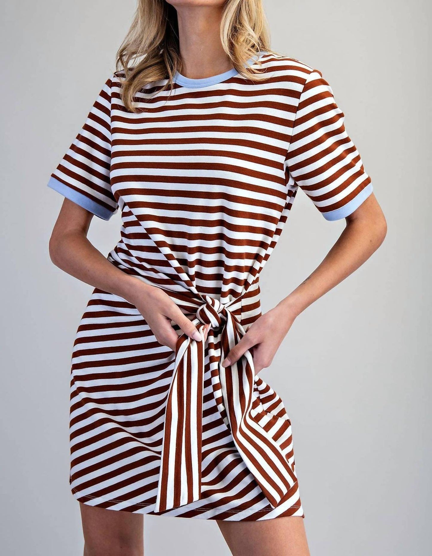 Striped Waist Tie Mini Dress