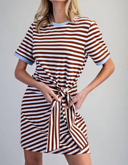 Striped Waist Tie Mini Dress