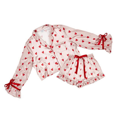 Women's Cropped Ruffle Short Set With Velvet Ties