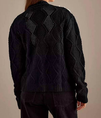 Pearl Embellished Cable Knit Cardigan