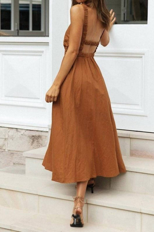 Elastic Strap Back Sleeveless Midi Dress