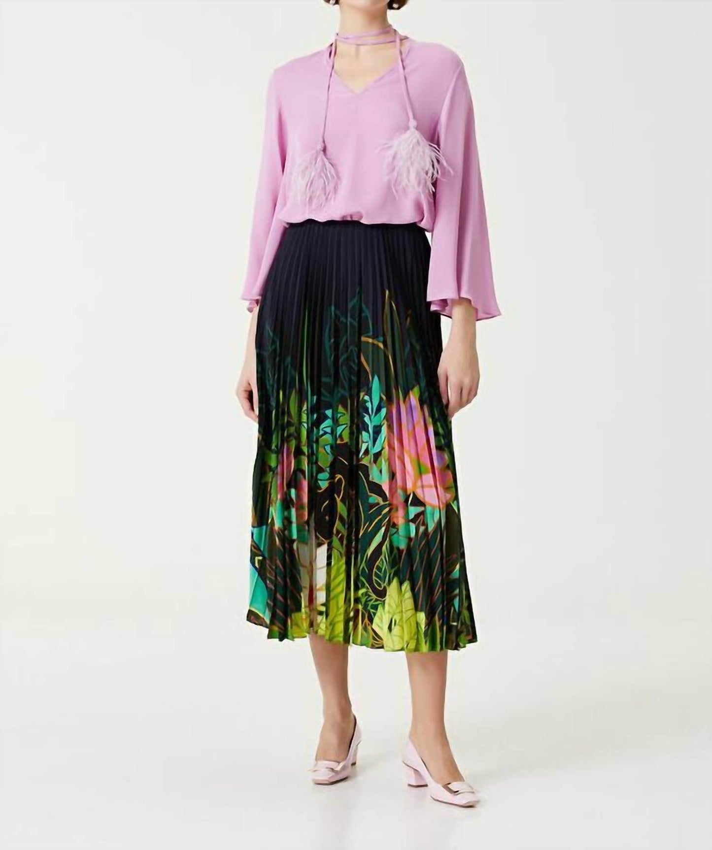 Valentino - Patterned Pleated Midi Silk Skirt - Rack Hunt