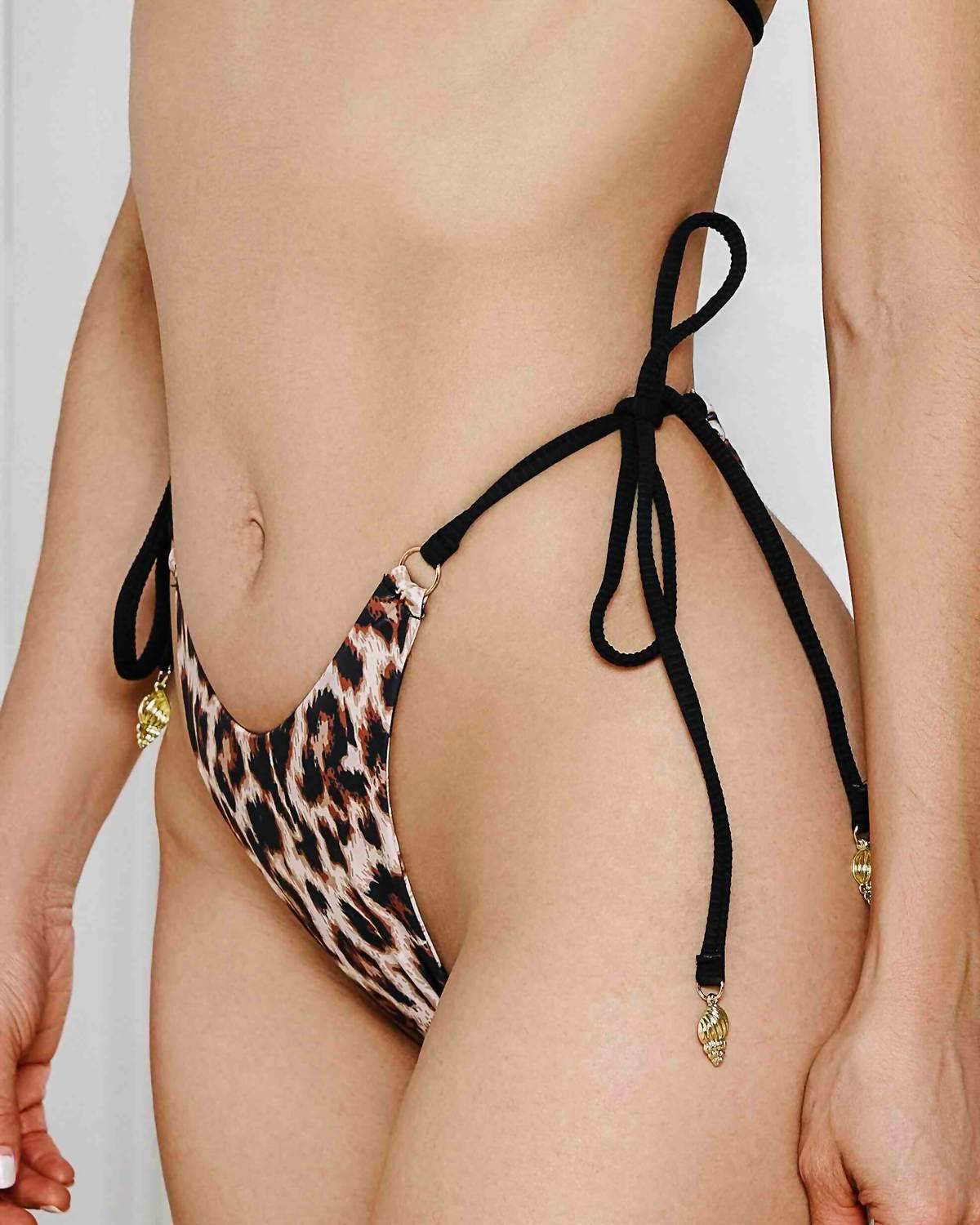 Gigizara - Women's Leopard Luxe Tie Side Bikini Bottom Brazilian Cut & Luxe Shine - Rack Hunt -