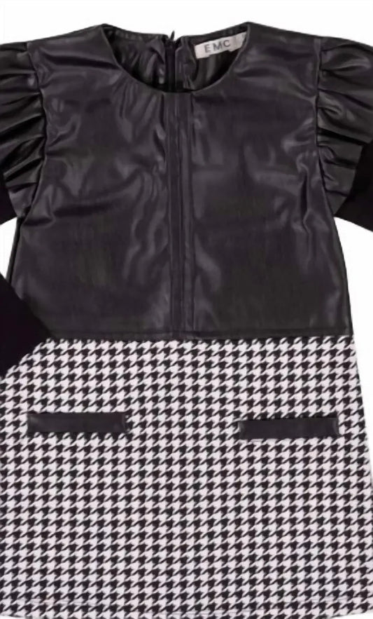 EMC - Girl's Eco Leather And Houndstooth Dress - Rack Hunt