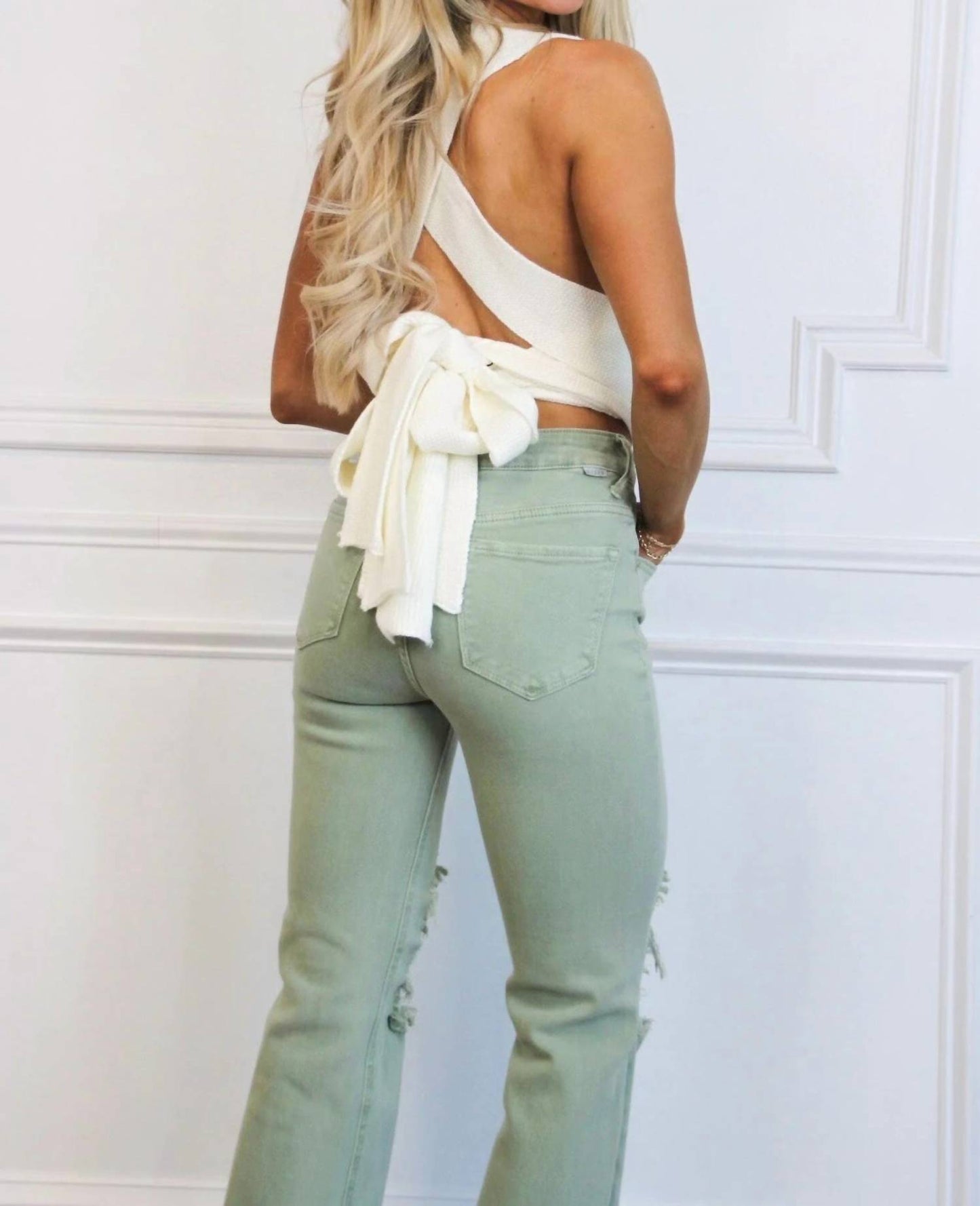Riva Distressed High Rise Straight Leg Jeans