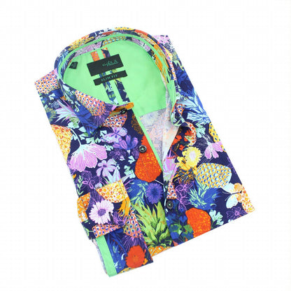 Neon Pineapples on a Bed of Flowers Button Down Shirt