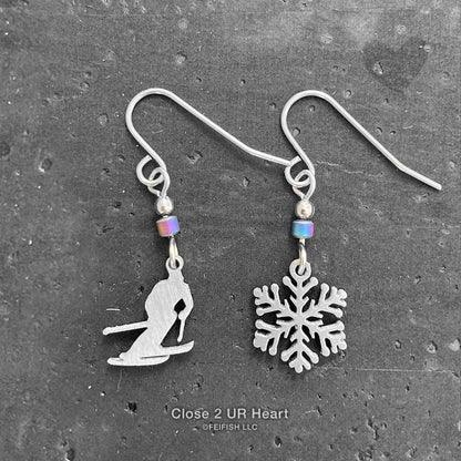 Close 2 Ur Heart - Women's Skier And Snowflake Earrings - Rack Hunt