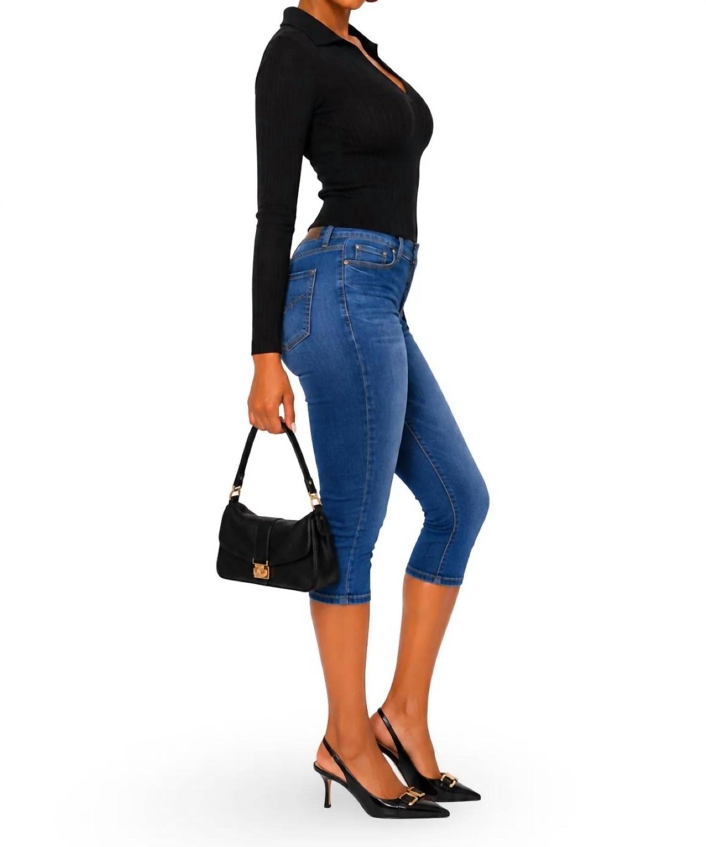 Trish Thick Ribbed Mesh Long Sleeve Deep V Cut Top