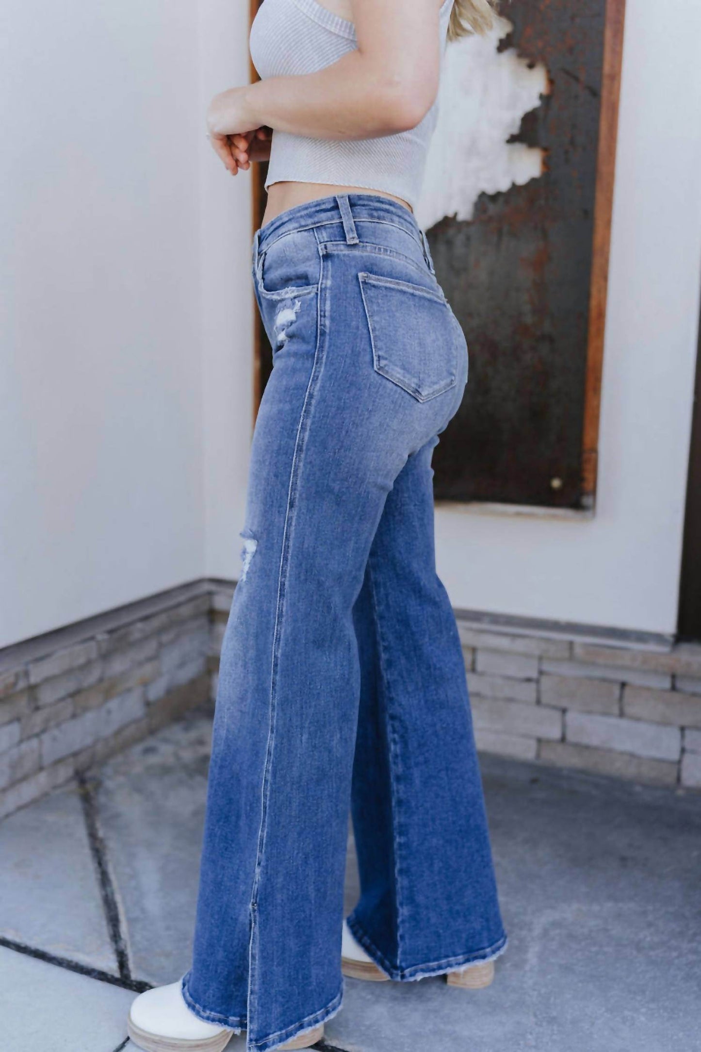 Root Denim - Rooted Denim: Roxanne Slit Flare Jeans - Rack Hunt