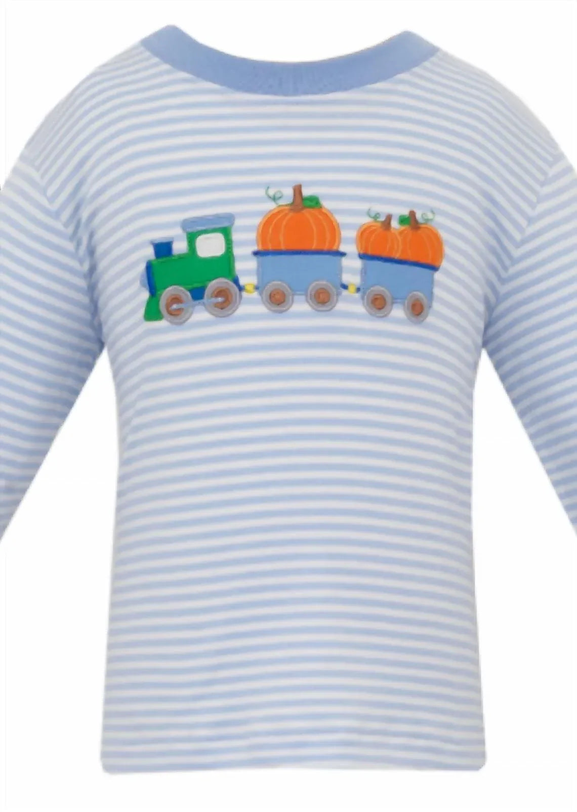 Claire & Charlie - Boy's Pumpkin Train Applique Stripe Long Sleeve Knit Shirt - Rack Hunt