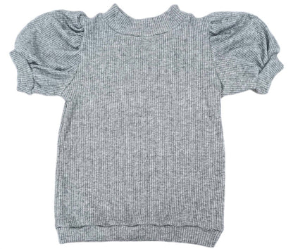 Girl's Ribbed Sparkle Puff Sleeve Top