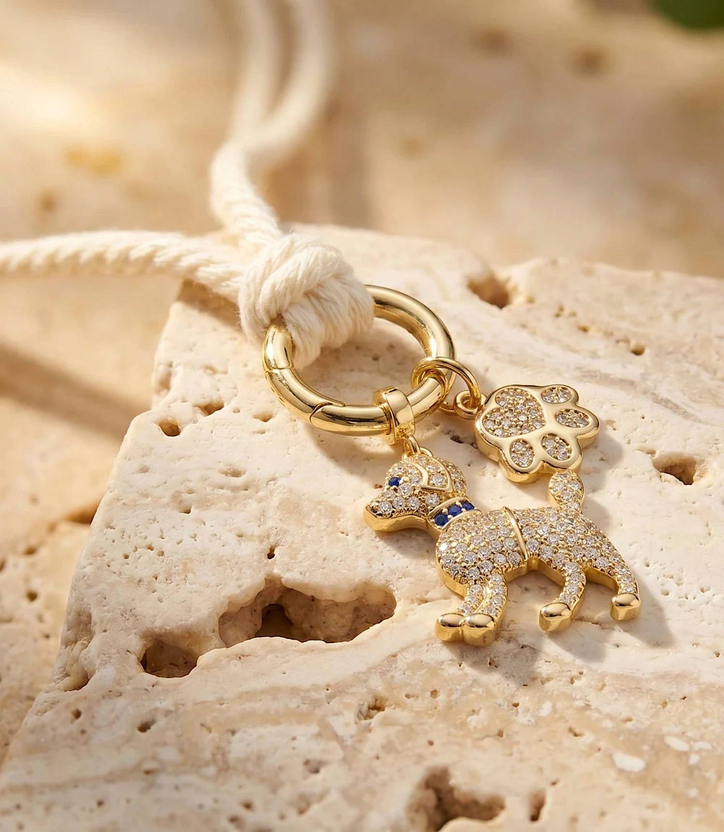 Women's Pavé Dog And Paw Cord Necklace