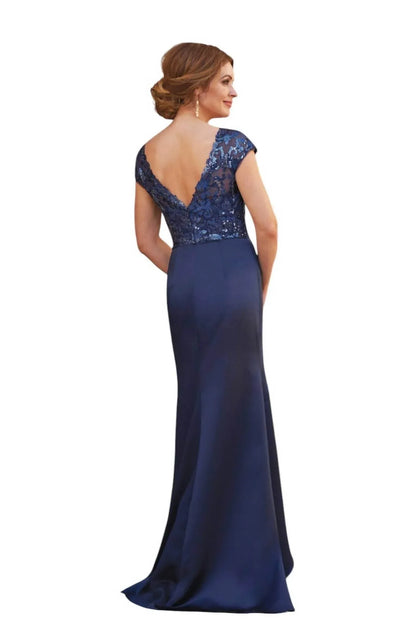 Jade Couture - V-neck Paillette Metallic Embroidery Lace & Marquis Satin MOB Dress - Rack Hunt