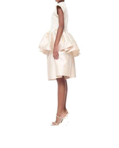 Heavy Satin Cap Sleeve Top With Peplum