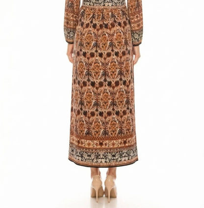 Ikat Border Print Long-sleeve Maxi Dress