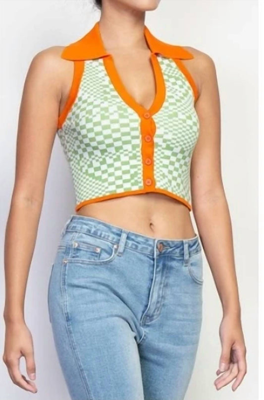Checkered Carlie V Neck Crop Top