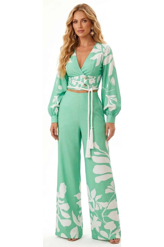 Tropical Breeze Two-piece Crop Top & Wide-leg Pant Set