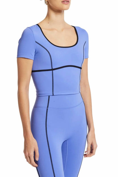 Crop Contrast Seam Short Sleeve Top