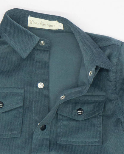 Kid's Corduroy Shirt With Collar And Twill Trousers Set