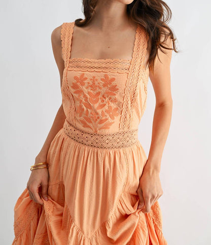 Embroidered Sundress Breezy Boho Midi Dress