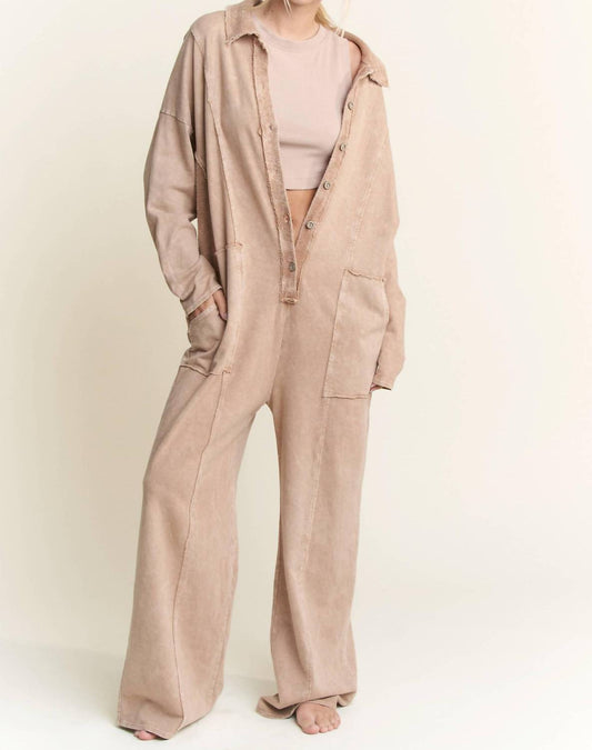Mineralwash Button Down Collar Onesie Jumpsuit