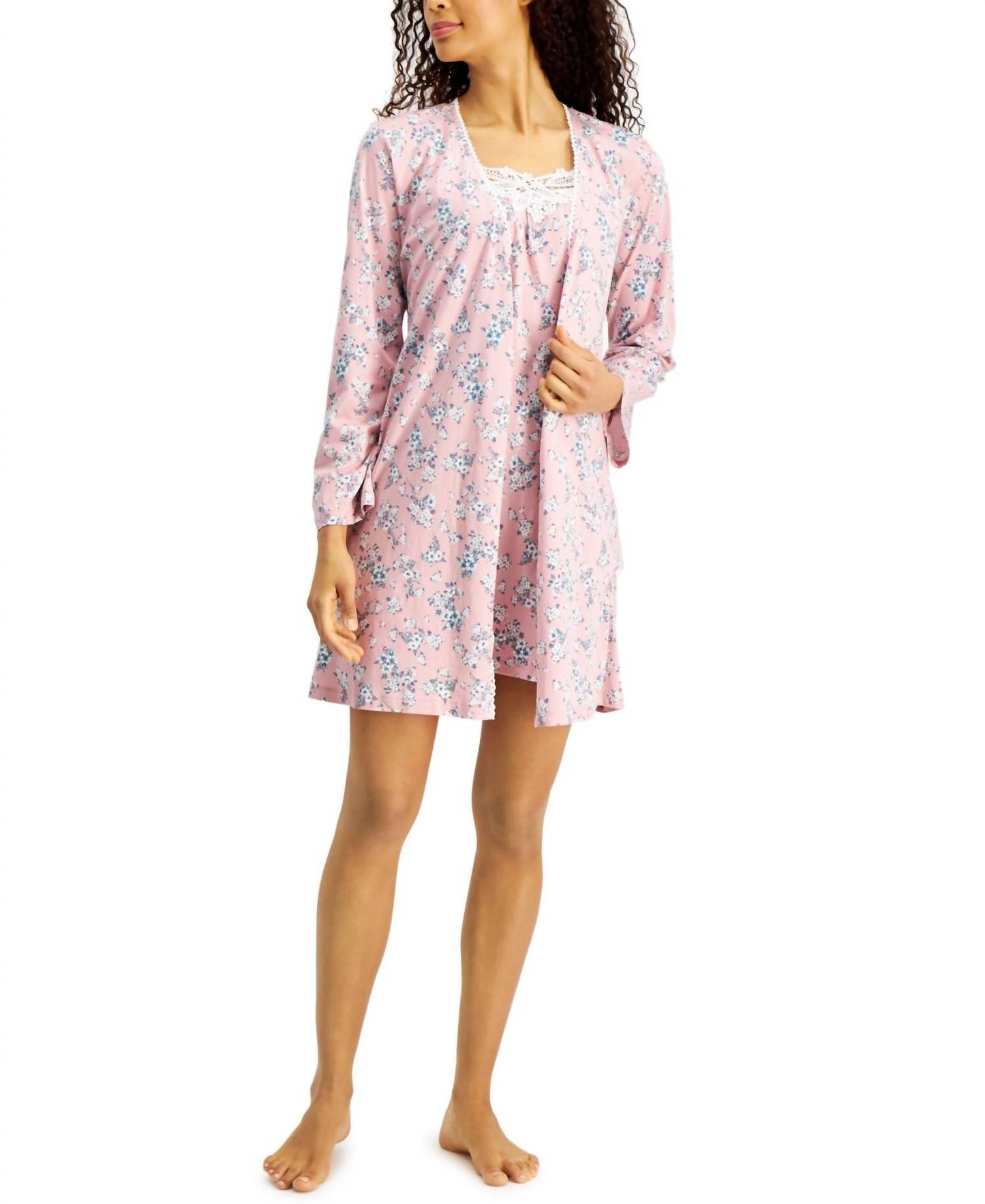 Lace Trim Nightgown And Robe Set