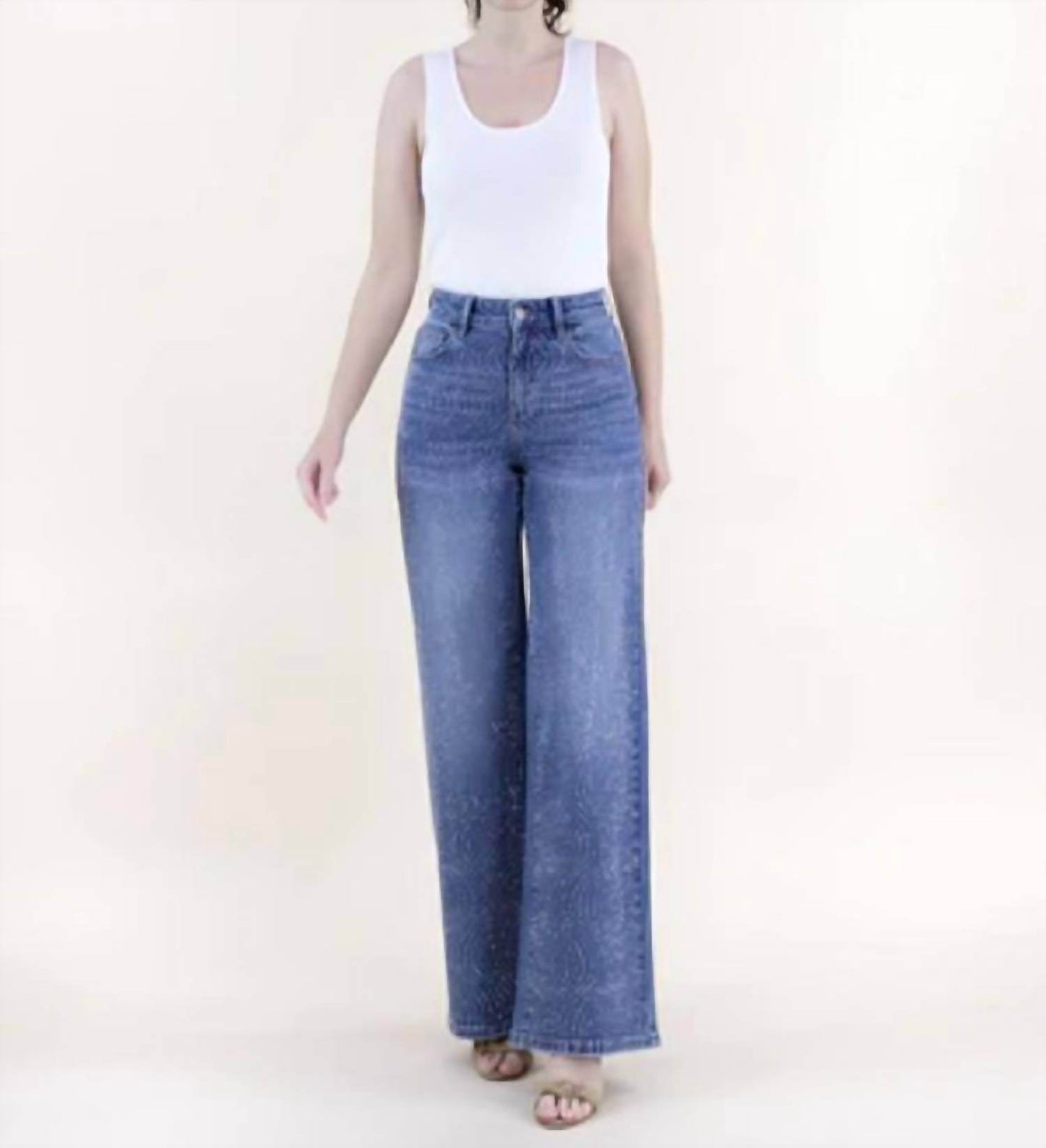 Original USA - Swirl Embellished Rhinestone High Rise Wide Leg Jeans - Rack Hunt -