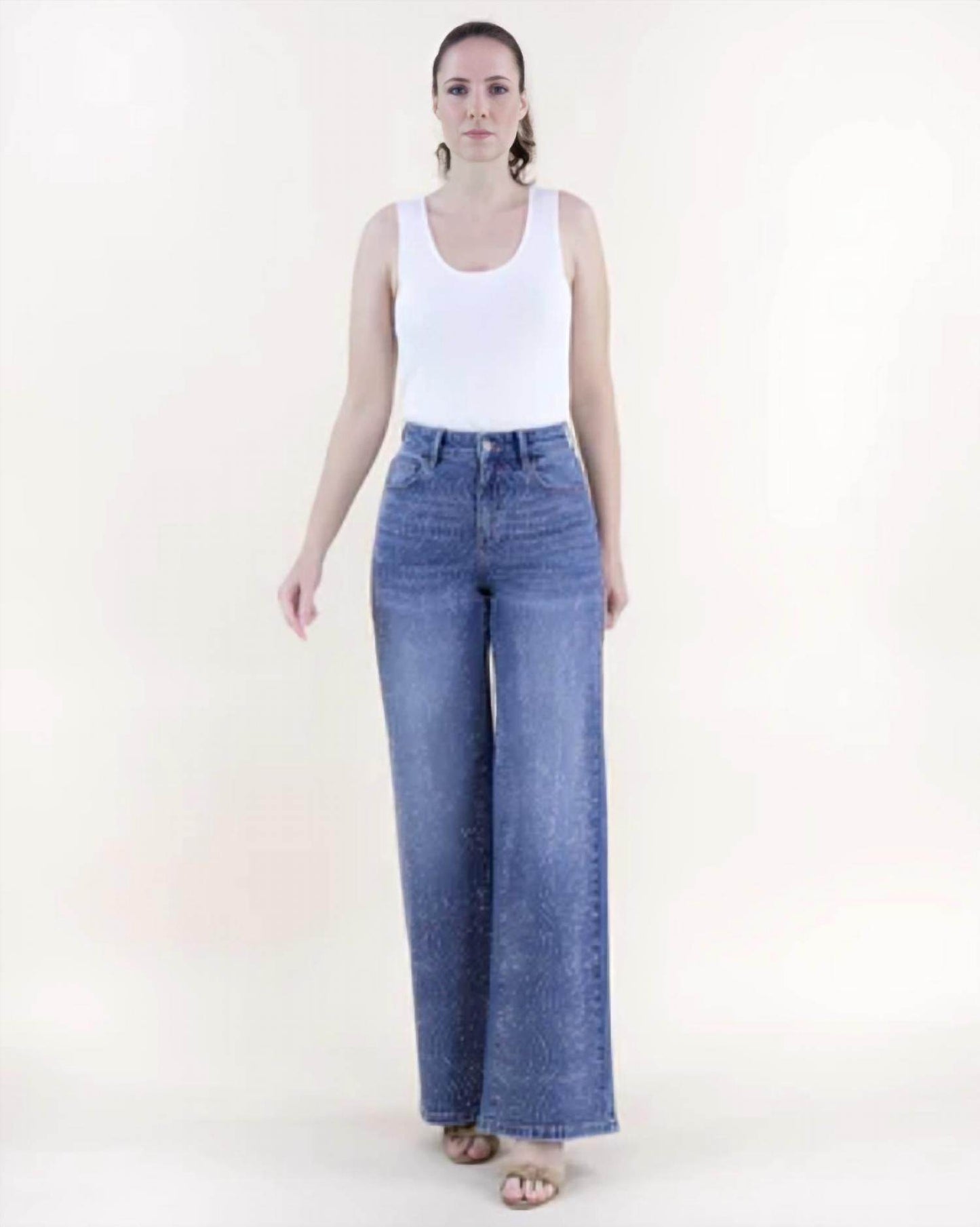 Original USA - Swirl Embellished Rhinestone High Rise Wide Leg Jeans - Rack Hunt -