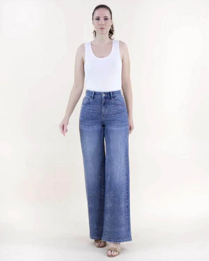 Original USA - Swirl Embellished Rhinestone High Rise Wide Leg Jeans - Rack Hunt