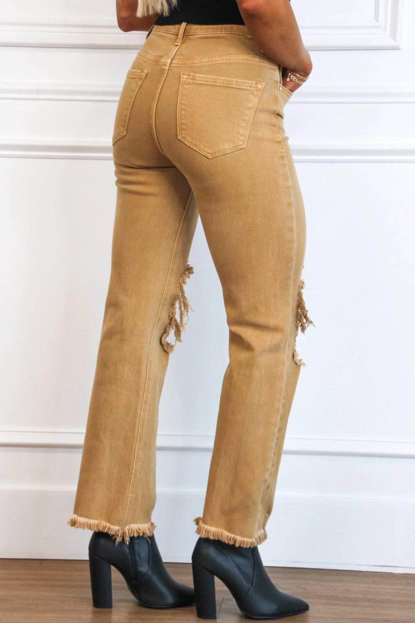 Riva Distressed High Rise Straight Jeans