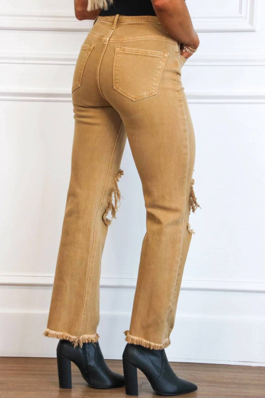 Riva Distressed High Rise Straight Jeans